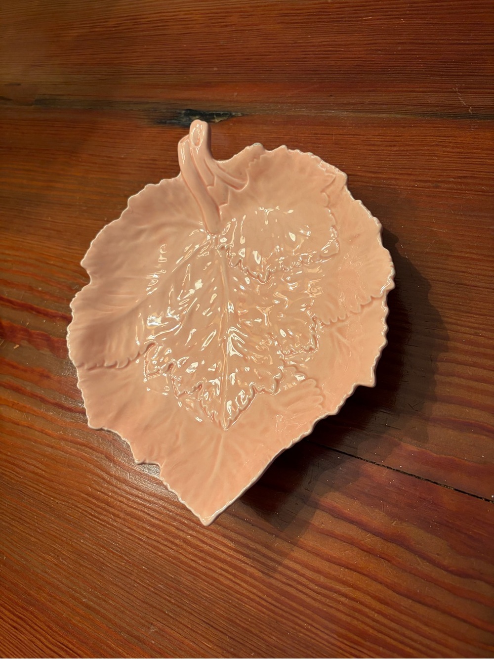 Vintage Pale Pink Glass Leaf Plate 10in length
